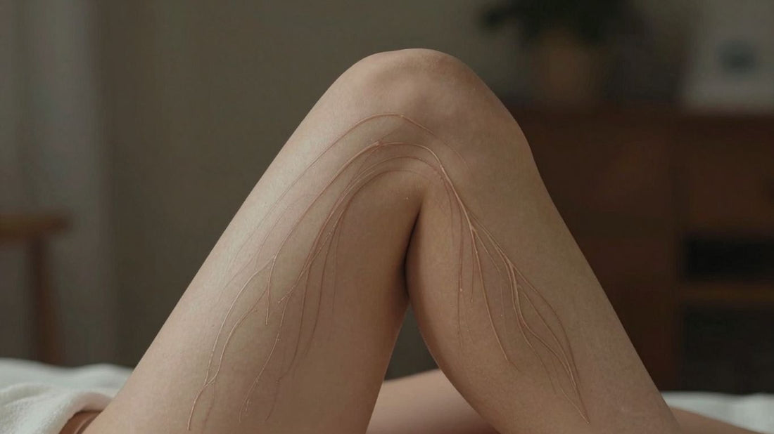 Legs with lymphatic fluid drainage illustration.